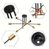 1pc Lámpara Colgante Industrial Moderna en Negro y Dorado - Elegante Aplique de Techo con 4/6 Bombillas, Montaje Semi-Encastrado, Base E26/E27 para Sala de Estar, Comedor, Dormitorio, Cocina, Café - Acabado Metálico Elegante, Sin Bombillas Incluidas, Luc