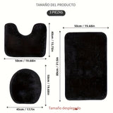 Juego de 3 Alfombras Antideslizantes para Baño - Incluye Tapete para Inodoro en Forma de U, Cubierta para Tapa y Cortina Decorativa para Ducha