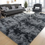 Alfombra de Peluche Suave para Área - Alfombra Acogedora Gris y Negra Tie-Dye para Sala, Tapete Esponjoso para Decoración del Hogar, Solo Lavado a Mano, Material de Poliéster, Alfombras para Salón, Acento Festivo, Diseño Tie Dye, Superficie Texturizada