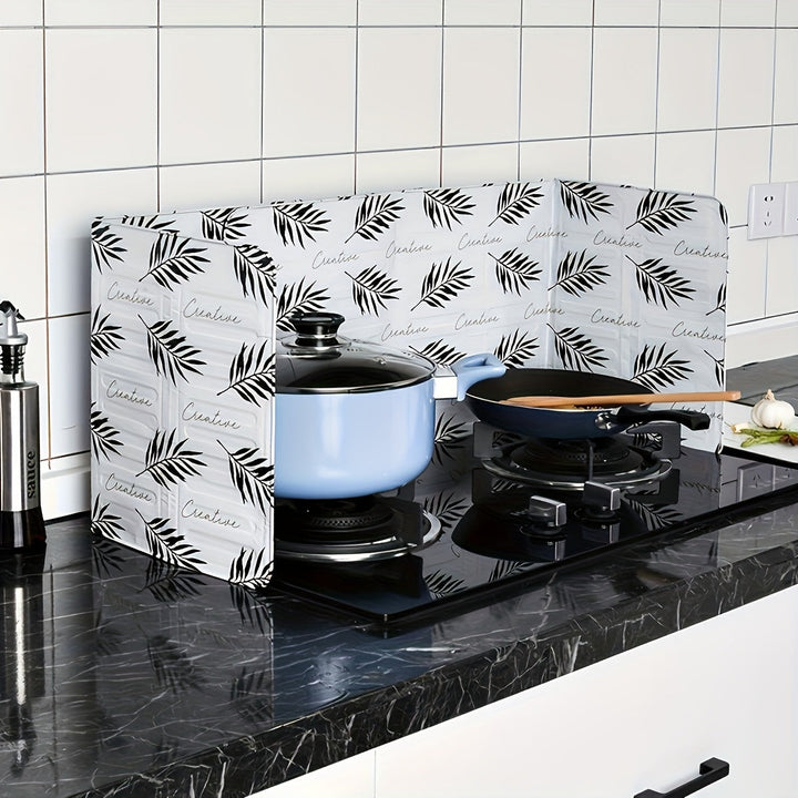 1 pieza de papel de aluminio negro para cocina - Protector de estufa resistente al calor con diseño elegante de hoja de palma, fácil de limpiar, construcción metálica duradera, modernos utensilios de cocina, cubierta de protección para área de cocción