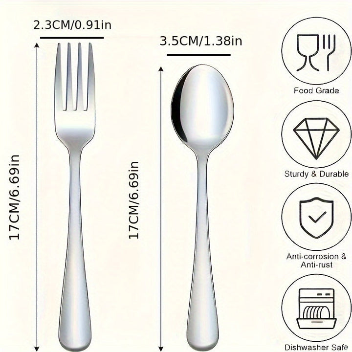 Juego de Cubiertos de Acero Inoxidable para Comida Grado Alimenticio, Juego de Tenedores y Cucharas de 12/24 Piezas, Apto para Lavavajillas