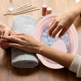 1 tazón de arte de uñas para eliminar el polvo de esmalte de uñas - Bandeja de manicura de doble compartimento rosa y azul con asas ergonómicas, diseño de spa de grado sin fragancia para uso en salones y hogares, eliminador de esmalte de uñas, herramient