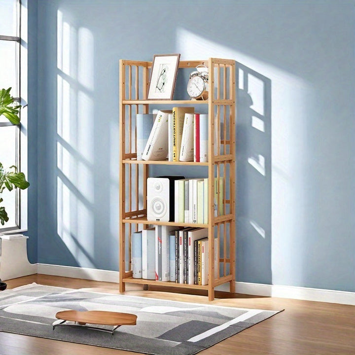 1 estante de bambú de 4 a 6 piezas - Fácil montaje, 3 tamaños disponibles, 4 o 5 niveles, caja de almacenamiento multifuncional, adecuada para hogar, oficina, sala de estudio y sala de estar - No requiere carga, estante amarillo