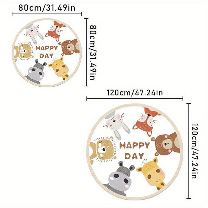 Alfombra Redonda de Animales de Dibujos Animados de Peluche - Ultra-Suave, 10mm de Grosor, 1000g/m², Antideslizante y Lavable a Máquina - Perfecta para Dormitorio de Niños, Sala de Estar, Área de Juegos - Con Diseños de León, Oso, Conejo, Jirafa, Alfombr