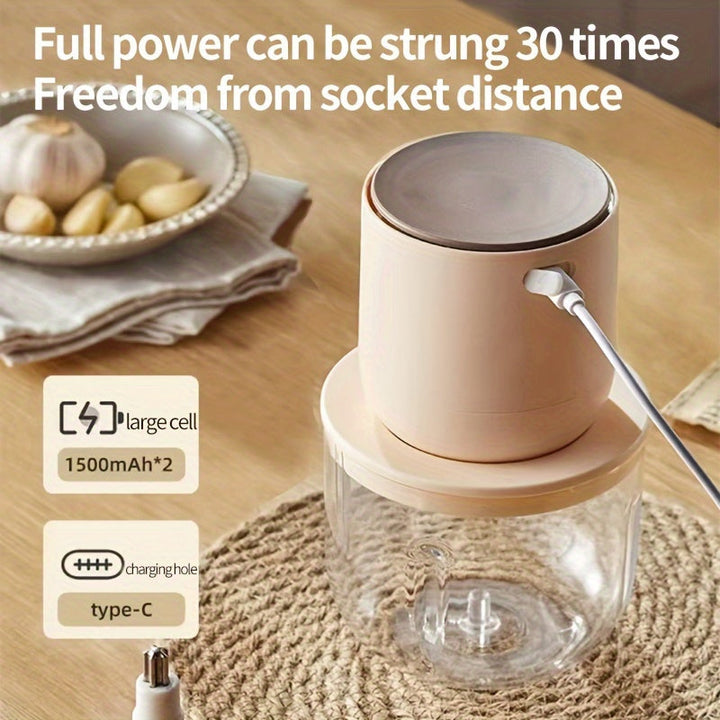 Picadora de Carne Inalámbrica Versátil con Carga USB - Capacidad de 600ml, Procesador de Alimentos Eléctrico Multifunción, Exprimidor y Trituradora de Hielo, Picadora de Carne, Trituradora de Hielo