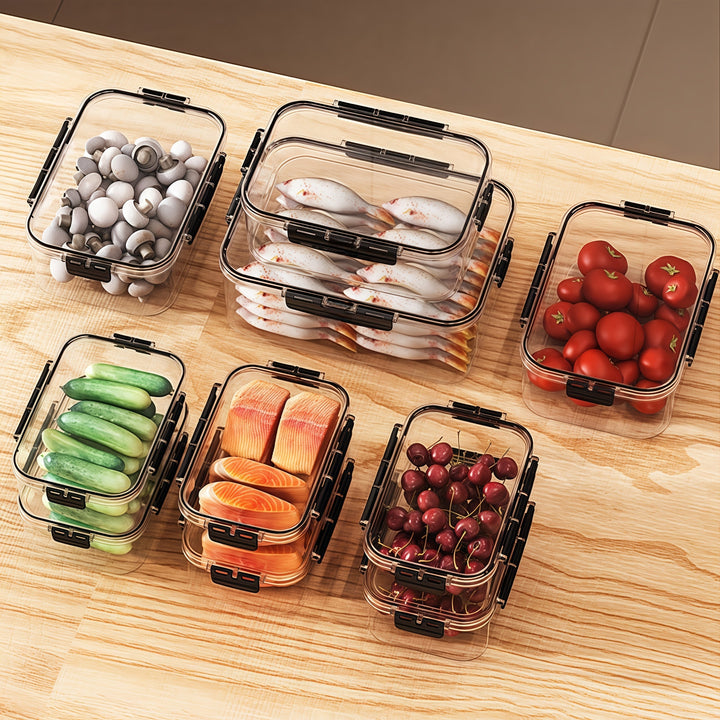 Juego de 3 Piezas de Contenedores para Refrigerador de Tres Tamaños, Recipientes Transparentes de Material Acrílico Premium Sellados, Aptos para Frutas, Verduras, Carne, Granos y Más, Cajas Multifuncionales para Conservación del Alimento en el Hogar