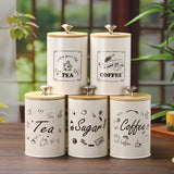 Juego de Recipientes Pequeños para Cocina, Set de 3 Contenedores Metálicos Vintage de 25 oz para Café y Azúcar con Tapa de Bambú, Decoración Rústica para Almacenamiento de Comida
