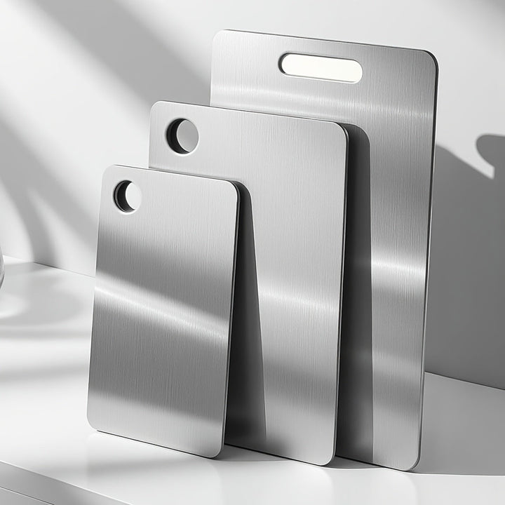 3 piezas de tablas de corte de acero de titanio de doble cara de alta calidad | Tablas de corte de grado alimenticio para cocina, preserva el sabor original sin dañar las cuchillas, adecuadas para cocinas y restaurantes. Se puede lavar en lavavajillas.