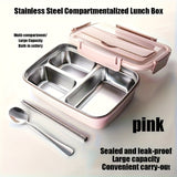 Organización deliciosa: Caja de almuerzo con compartimentos de acero inoxidable - Gran capacidad, a prueba de fugas, elegante caja de bento con utensilios integrados para un fácil transporte - Ideal para el trabajo, la escuela y la preparación de comidas.