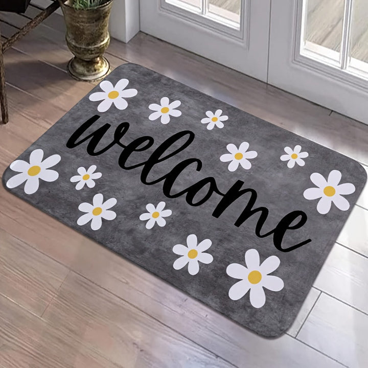 Alfombra de bienvenida con diseño de margarita, decoración suave y lujosa para dormitorio, sala, residencia, antideslizante y liviana, poliéster hecho a máquina, lavable a mano, 1 cm de grosor, 1 unidad