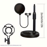 Soporte de micrófono de escritorio negro de ABS con soporte para teléfono, base pesada, filtro popular, amortiguador de choques, abrazadera de micrófono - Ideal para estudio de grabación en casa, configuración de grabación en casa | Soporte de micrófono