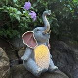 1 pieza de luz de jardín de elefante XXOASIS con energía solar, estatua de resina con orejas y trompa rojas, IP44, resistente al agua, para exteriores, decoración de paisajes, jardines, patios, jardines - Ideal para regalos de cumpleaños, Día de San Vale