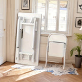 Mesita Plegable Blanca - Fácil de Montar, Diseño Compacto para Hogar, Oficina y Espacios Pequeños, Estructura de Madera con Marco Metálico, Incluye Sillas, Estética y Funcionalidad, Adecuada para 11 Festivales