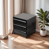Armario de Almacenamiento con Ruedas de 3 Niveles – Organizador Móvil de Cajones Negro para Dormitorio, Sala de Estar o Oficina – Diseño Compacto con Acabado Brillante Suave