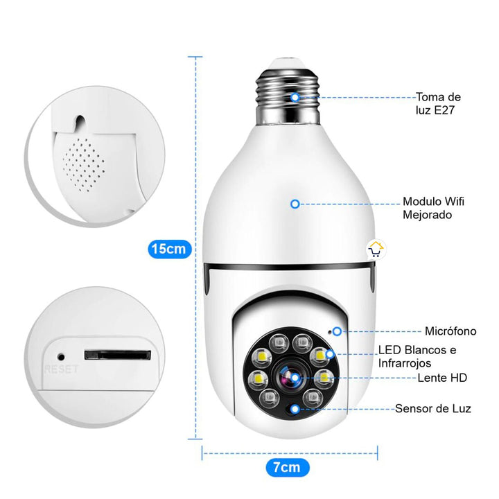 Cámara Seguridad IP Bombillo Wifi Panorámica 8177QT