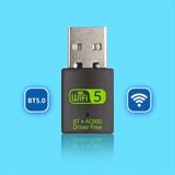 Adaptador BT5.0+WiFi 600m Dual-Mode, Tarjeta Combo Inalámbrica y WiFi: Alta Velocidad de Internet con Conexión Sin Interrupciones para Ratones, Teclados, Altavoces y Auriculares – No Necesita Controladores, Plug-and-Play