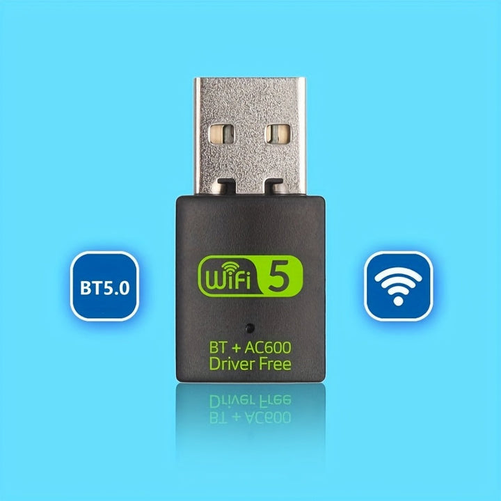 Adaptador BT5.0+WiFi 600m Dual-Mode, Tarjeta Combo Inalámbrica y WiFi: Alta Velocidad de Internet con Conexión Sin Interrupciones para Ratones, Teclados, Altavoces y Auriculares – No Necesita Controladores, Plug-and-Play