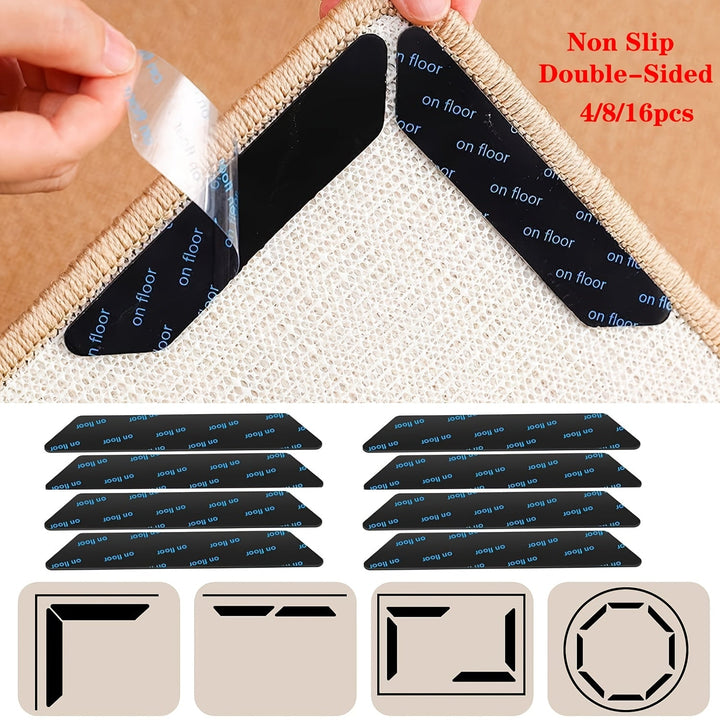Paquete de 4/8/16 fijadores antideslizantes para alfombras de alta calidad, pegatinas adhesivas dobles para alfombras - , adecuado para salón, comedor y baño en pisos de madera, azulejos, etc. superficies - previenen el deslizamiento y las esquinas rizad