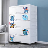 Armario de plástico apilable de 4/5/6/7 capas Stitch, 50cm de ancho, diseño rectangular moderno con ruedas, incluye calcomanías Stitch, ideal para salón, baño, balcón, almacén - Organizador multiusos, almacenamiento de armario, diseño juguetón, almacenam