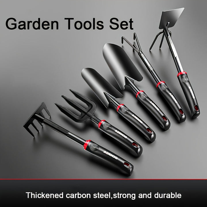 Juego de herramientas de jardinería, azada de acero al carbono grueso, juego de herramientas de jardín para remover malezas, pala de suelo, tridente de tres dientes para aflojar el suelo, herramienta para remover plantas en macetas, kit de camping para l
