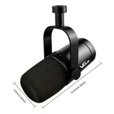Micrófono Dinámico Negro Premium para Podcasting, Gaming y Transmisión en Vivo - USB/XLR Cardióide con Tap-to-Mute, Conector para Auriculares Integrado y Aislamiento de Voz, Vocal, Grabación, Todo en Metal