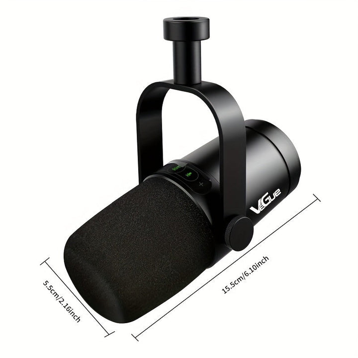 Micrófono Dinámico Negro Premium para Podcasting, Gaming y Transmisión en Vivo - USB/XLR Cardióide con Tap-to-Mute, Conector para Auriculares Integrado y Aislamiento de Voz, Vocal, Grabación, Todo en Metal