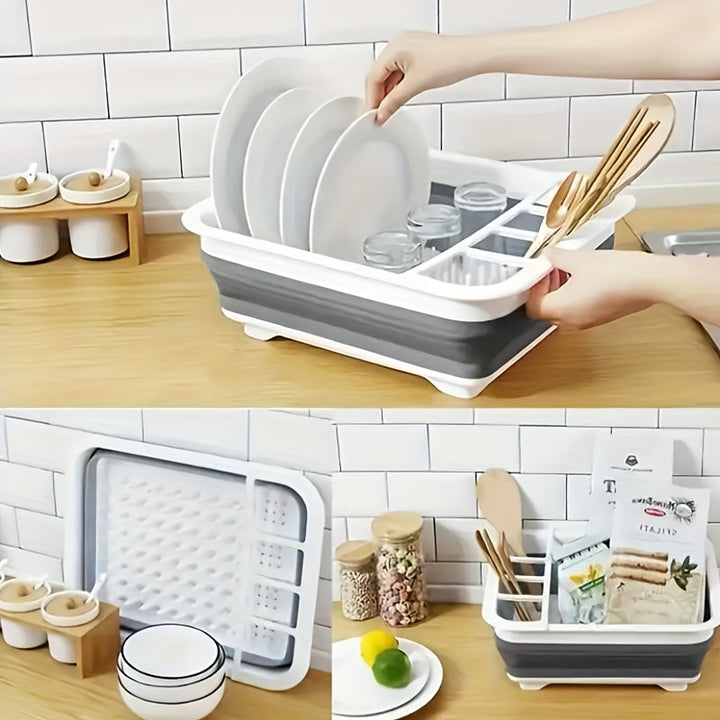 Estante Plegable Versátil para Platos con Tabla de Escurre - Material PP Duradero, Perfecto para RVs, Camping y Barcos - Organizador de Cocina Portátil para Platos y Verduras