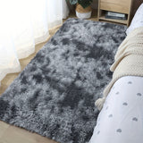 Alfombra de Pelo Largo Moderna de 1 Pieza, Alfombra Rectangular Gris Oscuro con Estampado Tie-Dye, Sin Desechos, Antideslizante, para Sala de Estar, Dormitorio, Decoración del Hogar
