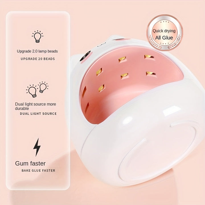 Mini Secador de Uñas LED 24W - Lámpara Portátil para Gel con Temporizador de 60s, Alimentación USB y Sin Luz Negra, Diseño Adorable de Gato para Manos y Pies (Rosa Brillante/Blanco)