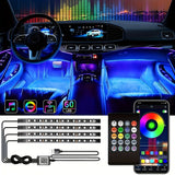 4 luces ambientales para interiores de coche, luces RGB para pies, luces decorativas USB con control remoto, neón LED con ritmo musical, adecuadas para autos y SUVs, regalos considerados