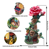 1pc Artesanía de resina Luz solar, Casa de rosas romántica, Casa de rosas que brillará, Adecuado para patio al aire libre, césped, jardín, estanque, mesa, porche, balcón, decoración navideña, regalos para amigos