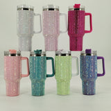 Taza de viaje térmica de 40 oz con asa de acero inoxidable 304, taza aislada con paja, lavable a mano, portador de bebidas reutilizable para bebidas calientes y frías, tema festivo