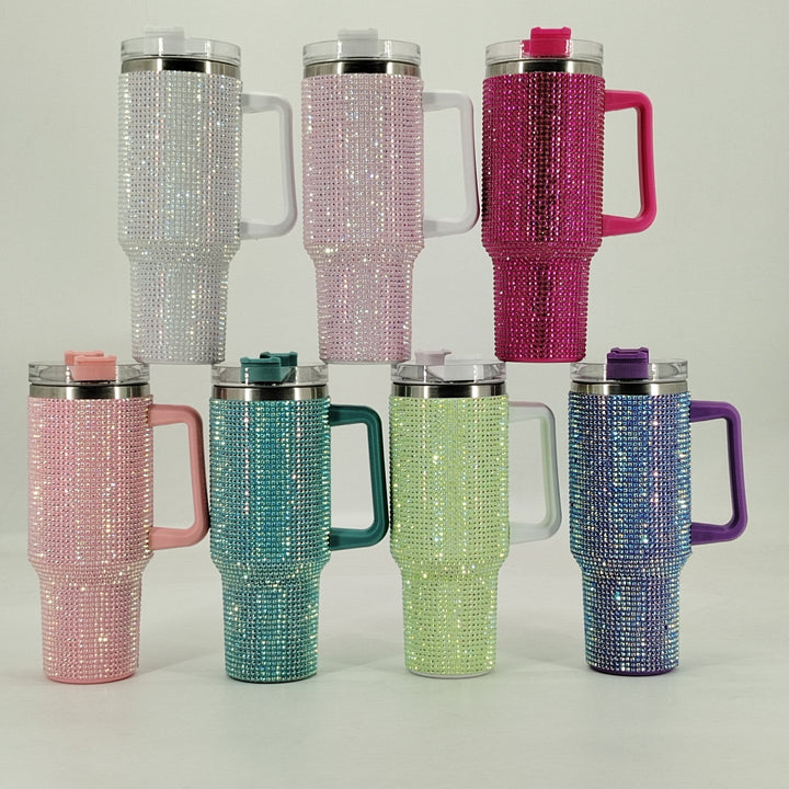 Taza de viaje térmica de 40 oz con asa de acero inoxidable 304, taza aislada con paja, lavable a mano, portador de bebidas reutilizable para bebidas calientes y frías, tema festivo