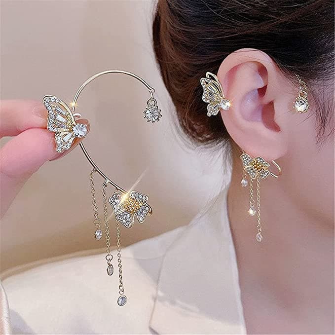 Par de Pendientes Ear cuff estilo mariposa completo