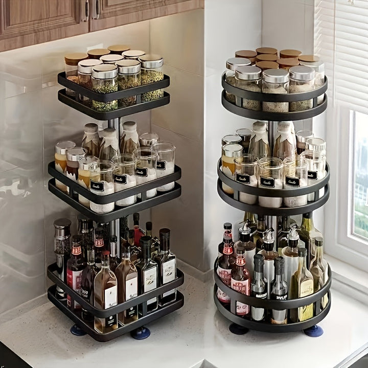 Organizador de cocina giratorio de 360 grados - estante para condimentos metálico con contenedor de almacenamiento, adecuado para especias, champán, etc