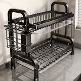 Organizador de cocina de acero inoxidable de 2 niveles con porta utensilios, ahorrador de espacio para platos, tazones y cubiertos (no incluye palas ni tablas)