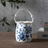 Tarros de almacenamiento de cubiertos de cerámica de estilo europeo-americano, diseño floral decorativo, altos recipientes de cocina de porcelana de hueso, con ribete dorado, para cubiertos, cucharas y organizador de palillos