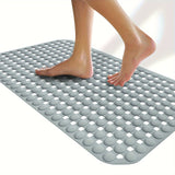 1pc Alfombra Antideslizante para Bañera con Agujeros de Drenaje y Ventosas - PVC Duradero, Alfombra Antideslizante para Ducha, Gris Claro con Puntos Blancos, Lavable a Máquina para Seguridad en el Baño de Casa, Tapete de Baño