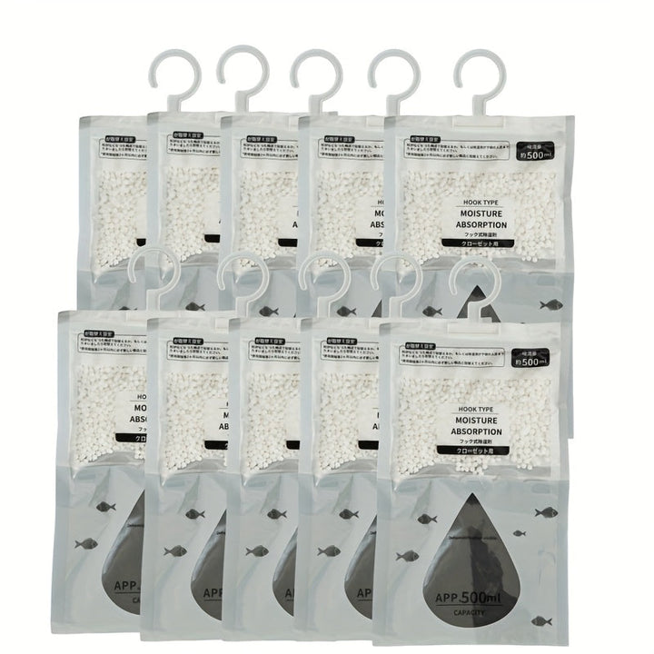 Paquete de 5/10 bolsas deshumidificadoras de gran capacidad de 500Ml, no se necesita electricidad para la deshumidificación de armarios y hogares, bolsas absorbentes de humedad, no requiere energía.