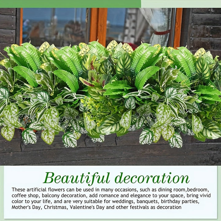 24 plantas artificiales de primavera, decoración para jardín exterior, plantas falsas anti-UV, resistentes, verdes y de plástico, ideales para bodas y diversos eventos
