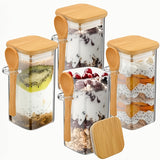 Juego de 2, 3 o 4 frascos de vidrio herméticos con cuchara y tapa de bambú - Recipientes de cocina a prueba de fugas ideales para granos, hojas de té, granos de café y especias - Perfectos para organizar la despensa