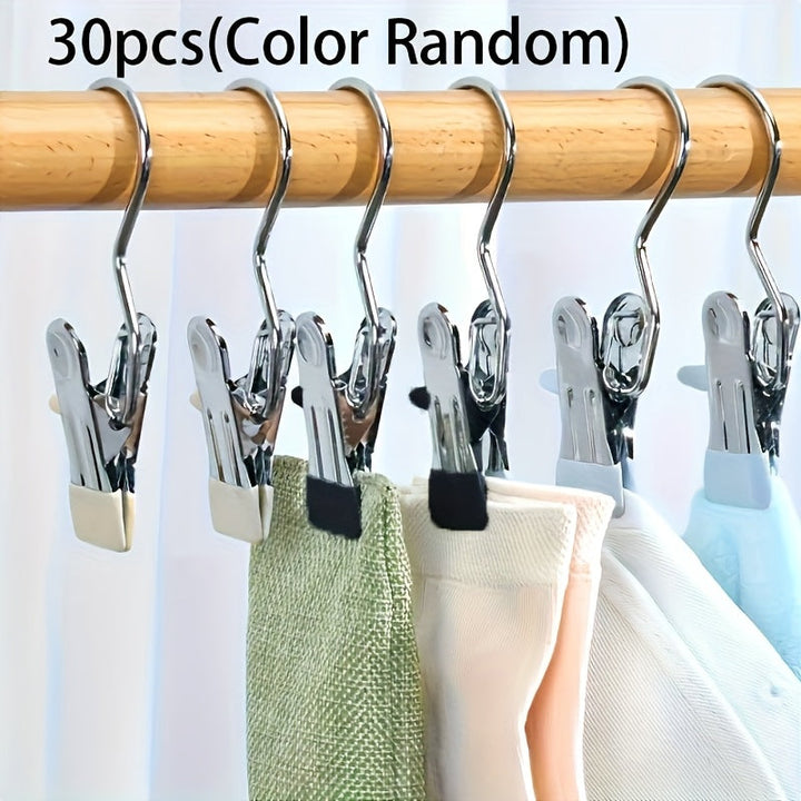30pcs Clips de Acero Inoxidable para Ahorrar Espacio - Organizador Versátil para Sombreros, Zapatos, Pantalones | Solución de Almacenamiento Duradera y Portátil para Armario con Diseño Elegante
