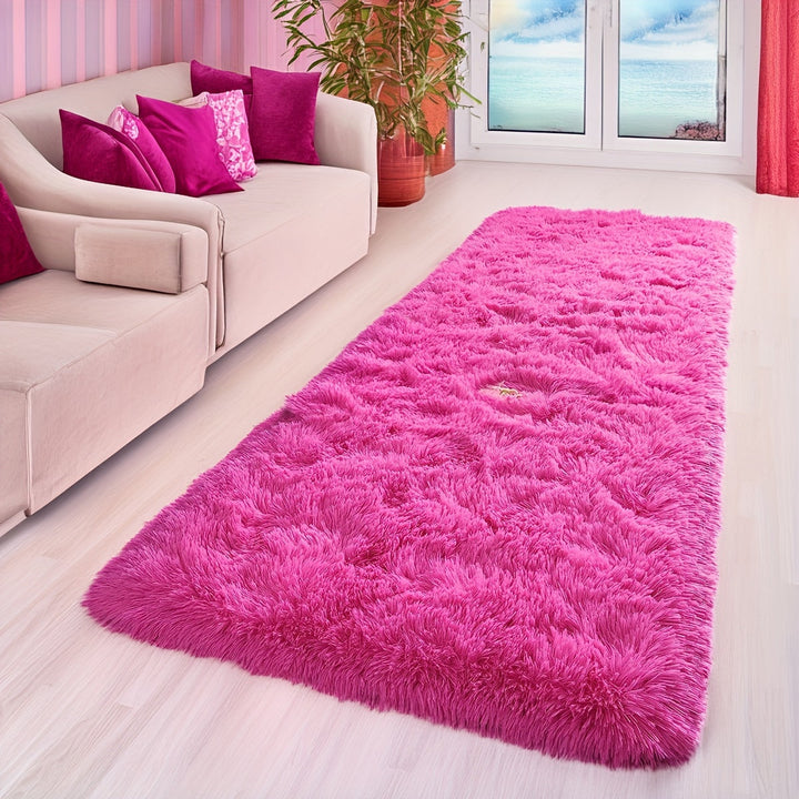 1 pieza, alfombra rectangular de felpa suave en rosa rojo, tela de peluche artificial, esponja mejorada en beige claro, gruesa, duradera, no desprende pelo, cómoda para decoración de interiores, alfombra esponjosa, fácil de limpiar, liviana y portátil pa