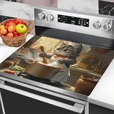 1 pieza de protector de estufa de gato chef lindo - Resiste el calor, resistente a los arañazos, alfombrilla de goma con diseño de escena de cocina divertida, fácil de limpiar y duradera, perfecta para cocinas elegantes, accesorio de cocina elegante | De