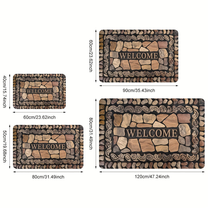 1 pieza, alfombra de bienvenida con estampado de piedras - Alfombra de suelo de poliéster antideslizante para uso interior/exterior, secado rápido, ideal para entrada, cocina, lavandería, baño y más, alfombra de área lavable