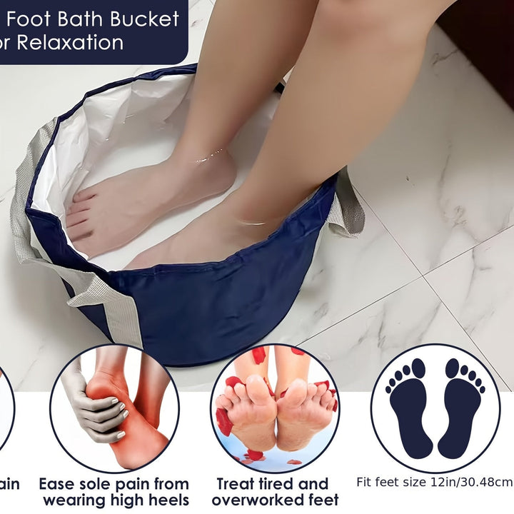Cubo de baño de pies plegable en azul oscuro - Cubeta de tela de Oxford portátil para alivio calmante, ideal para viajes, camping, pesca y relajación en casa, cubeta de spa para pies al aire libre|Cubeta de relajación|Tela de Oxford duradera