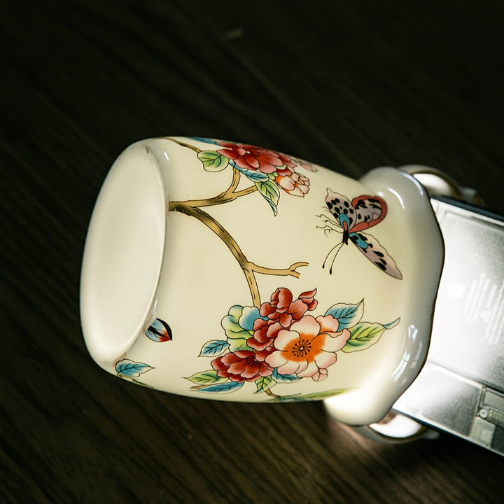 Tarros de almacenamiento de cubiertos de cerámica de estilo europeo-americano, diseño floral decorativo, altos recipientes de cocina de porcelana de hueso, con ribete dorado, para cubiertos, cucharas y organizador de palillos