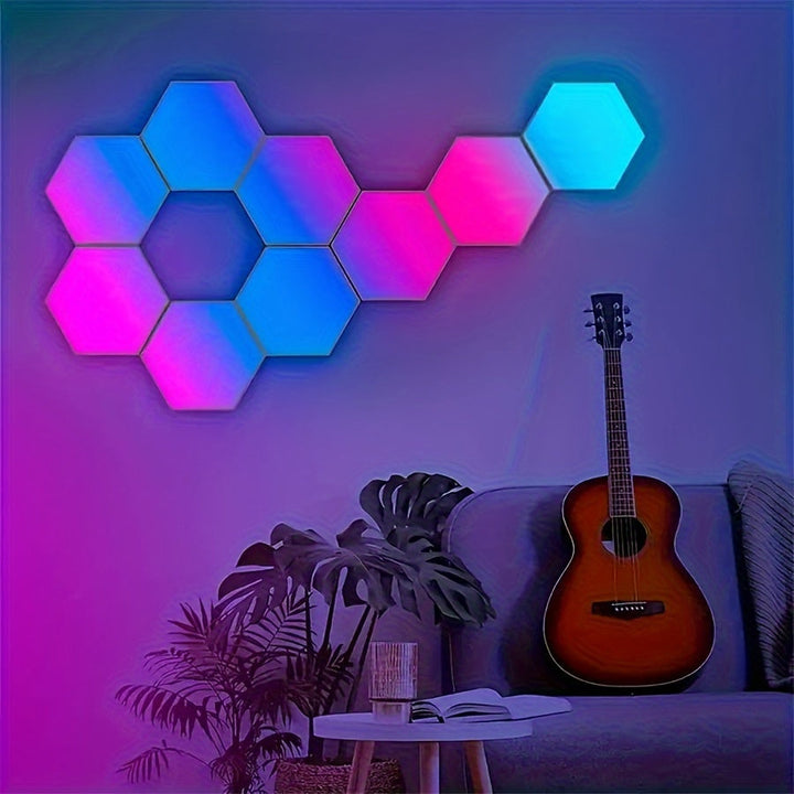 10 Piezas de Luces Hexagonales LED para Pared, Control Inteligente por USB y Música, Decoración para Habitaciones o Salas de Juegos, Panel Luminoso DIY