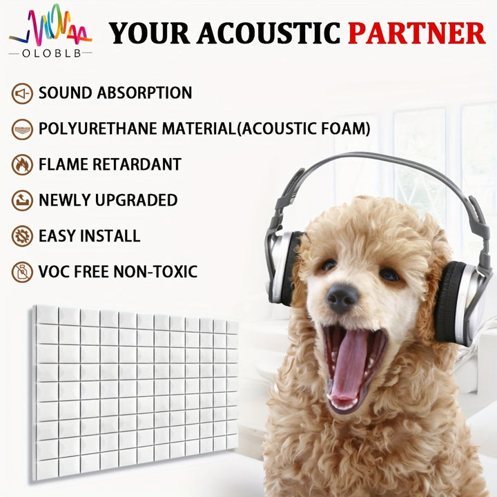 Paneles de espuma acústica OLOBLB, 12/24 unidades, 12x12x2 pulgadas, material de esponja de hongo de alta densidad, tableros de absorción de sonido para paredes y puertas, no tóxico, retardante de llama, fácil instalación, para accesorios de equipo de gr
