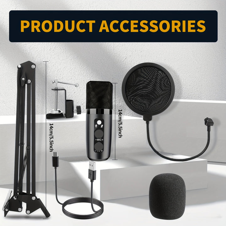 Micrófono USB condensador para computadora, juego de PC, podcast, kit de micrófono para transmisión, grabación, voces, ASMR, voz, micrófono de estudio cardioides para teléfono/Android/PS4